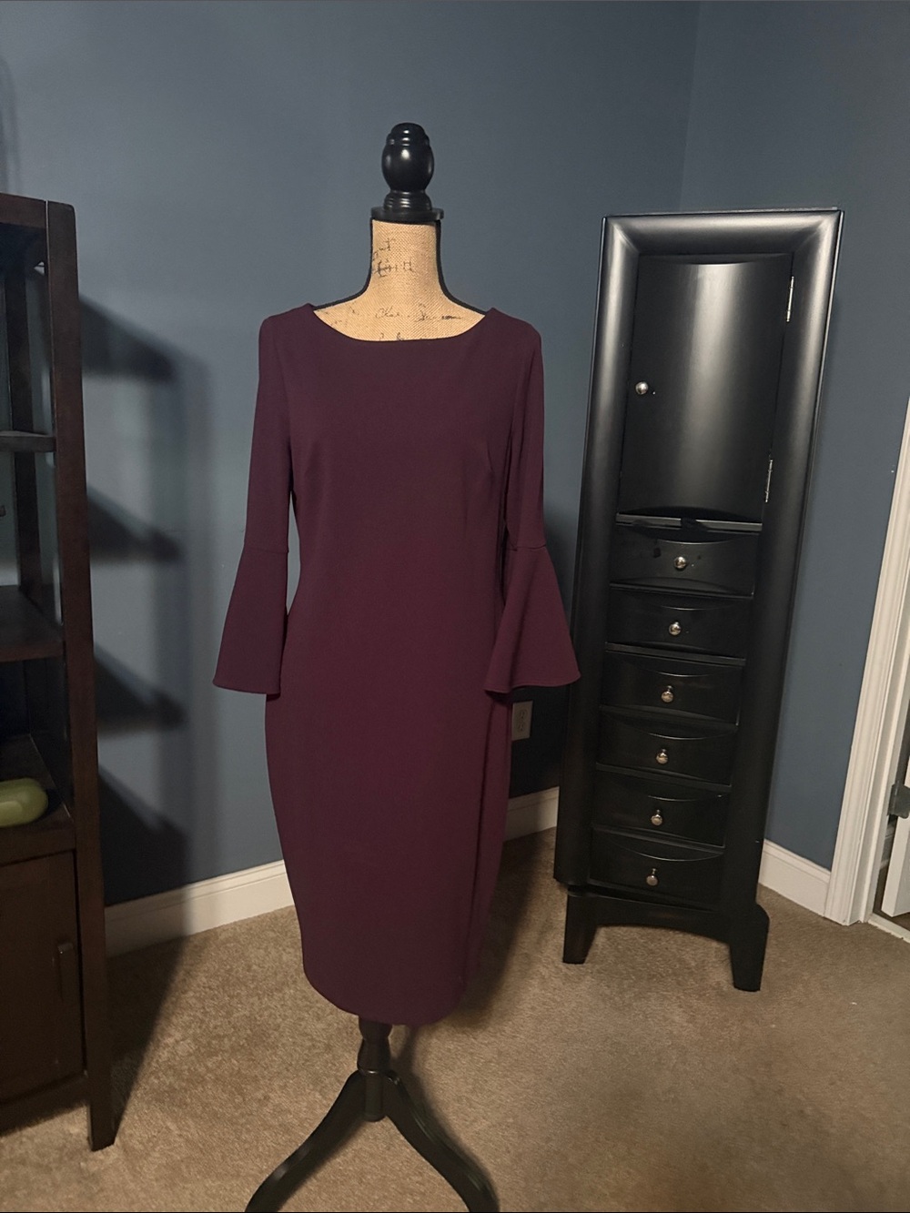 Calvin Klein Plum Bell-Sleeve Sheath Dress